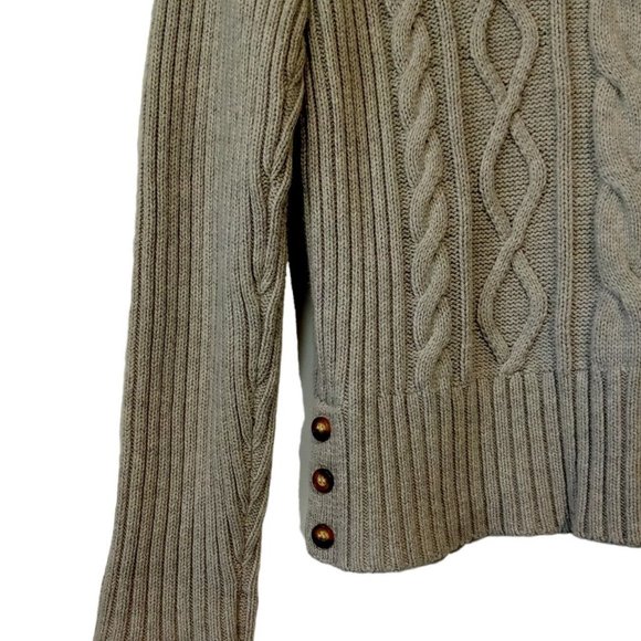 Women's Cable Knit Sweater XL Grey Liz Claiborne V-Neck Button detail EXC - Picture 3 of 9